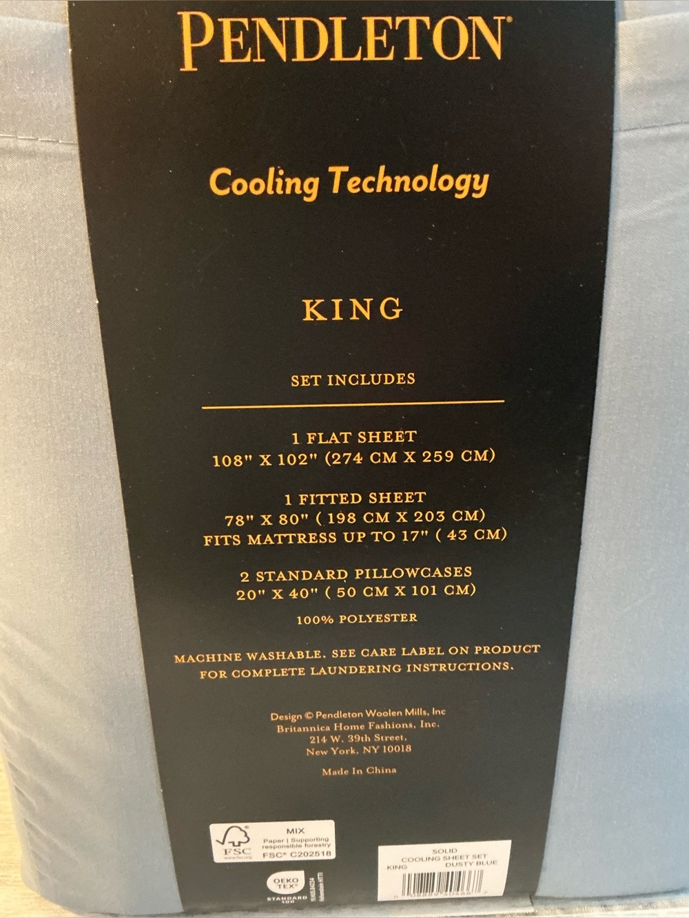 Pendleton 4Pc King Size Cooling Sheet Set - Dusty Blue - Picture 6 of 6